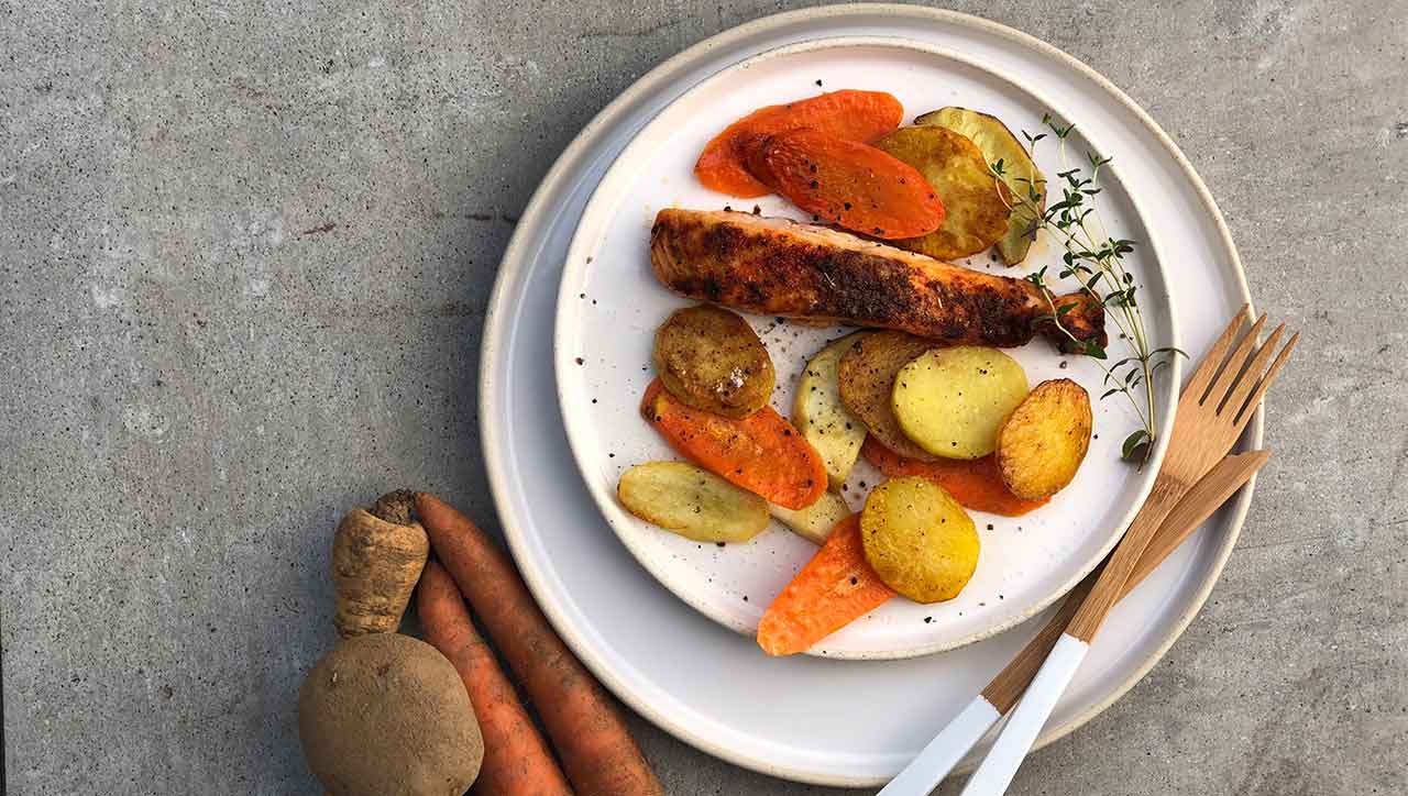 Wurzelgemüse schmeckt lecker zu Lachs